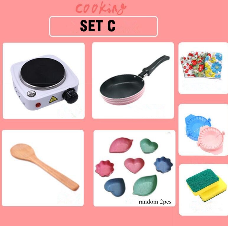 Miniature Cooking Sets Mini Kitchen Cookware Pot Pan Real Cooking Food Play Set Small Kitchen Utensils: SET C