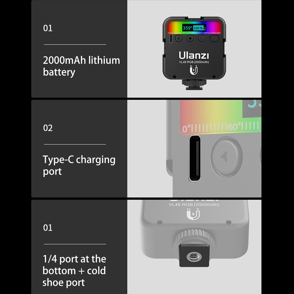 VL49 Mini RGB Video Light Lighting For Photography 2000Mah RGB LED Video Camera Light Vlog Fill Light Live