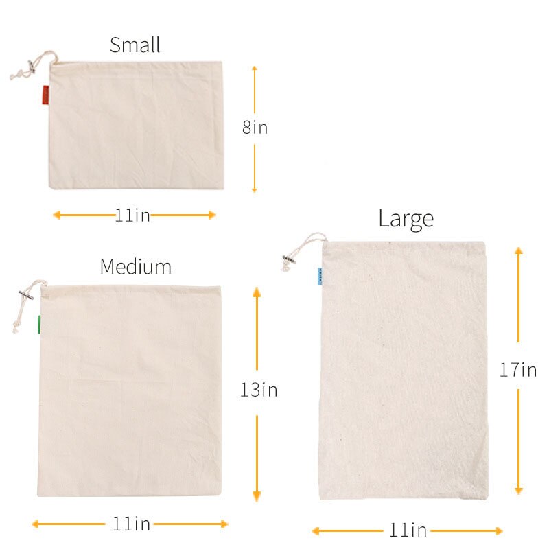 2PCS Reusbale Produce Bags Det for Fruit Vegetable Bread Zero-waste Popular Cotton Eco friendly Biodegradable Products