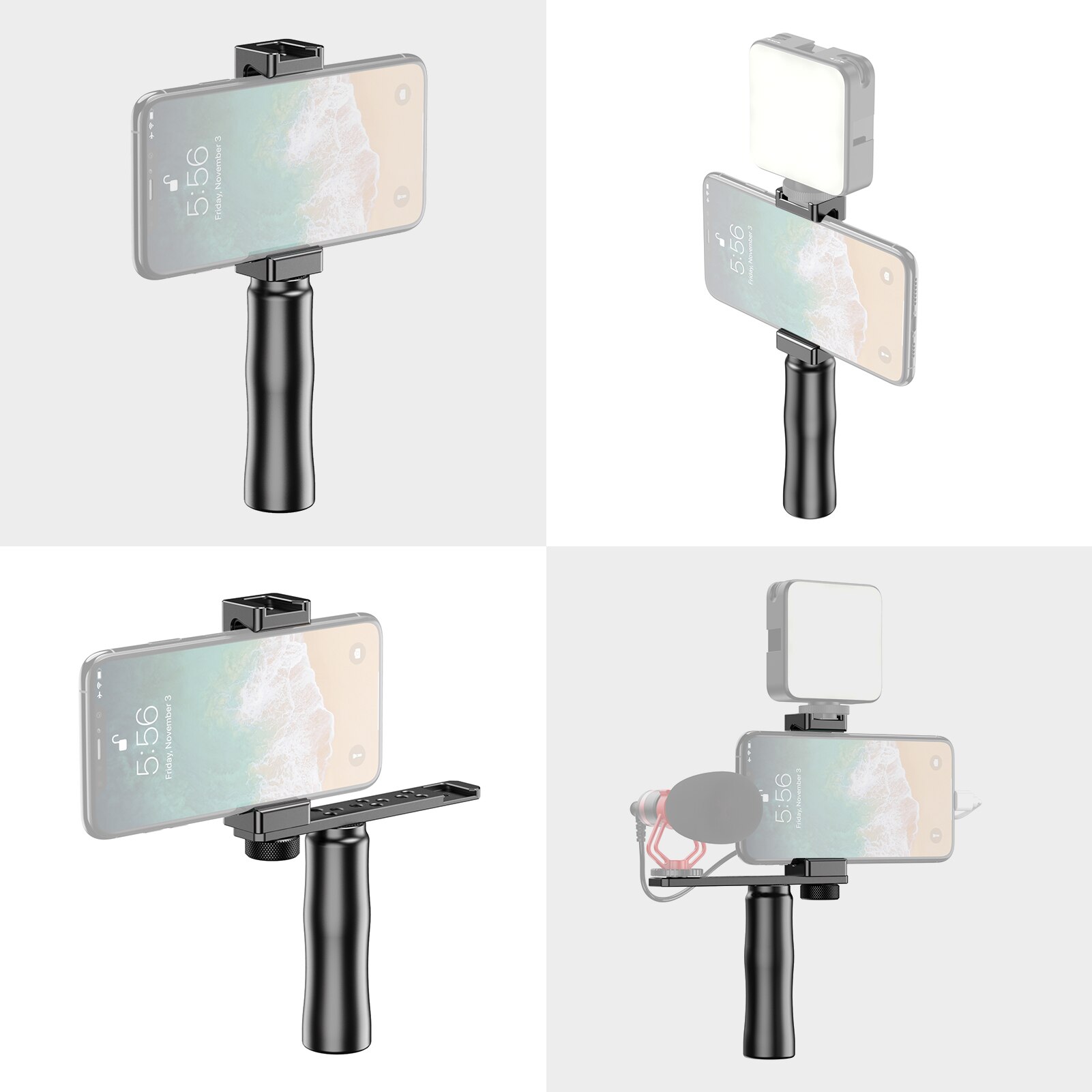 Smartphone Video Rig Filmmaker Grip Handle with Phone Holder Cold Shoe Extension Bracket Wrist Strap for Vlogging Video Record
