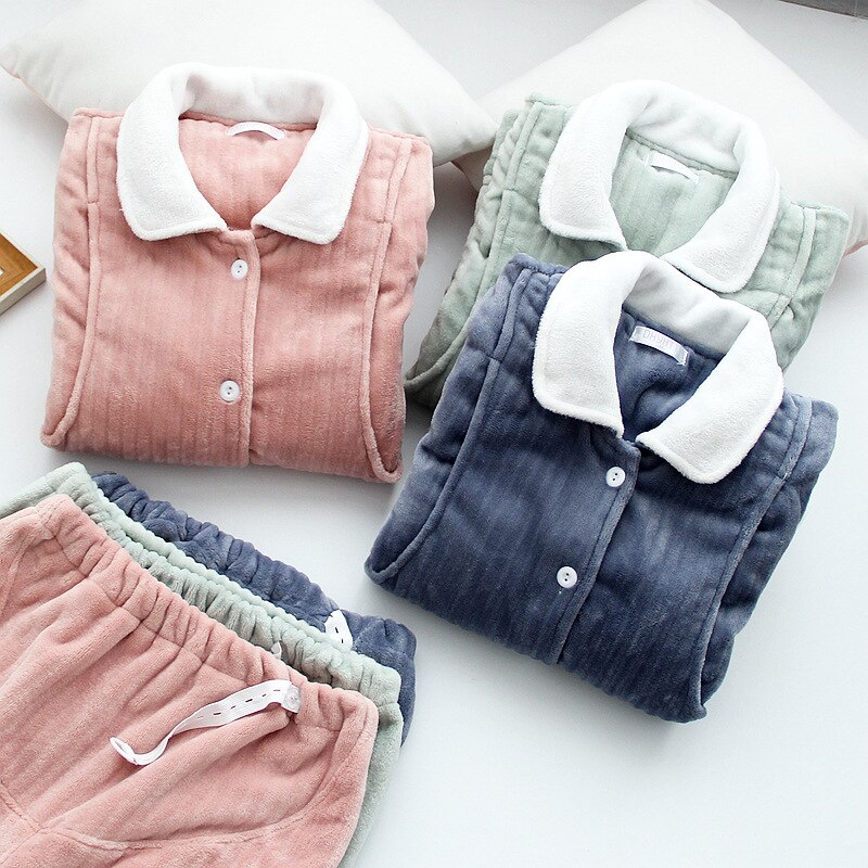 Fdfklak-Pijama de franela gruesa y cálida para mujer, Ropa premamá invierno, Pijama de Enfermería de manga larga para lactancia