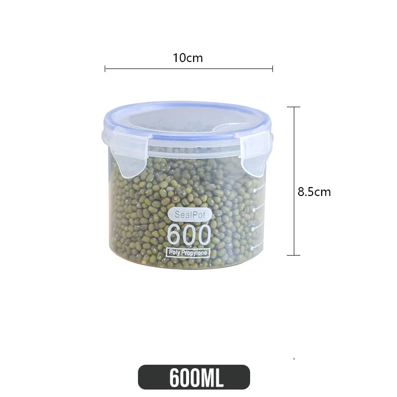 Botes de almacenamiento de alimentos de cocina con escala, organizador multigrano, tarro sellado, lata de plástico a prueba de humedad, tanque de almacenamiento hermético: Gris claro