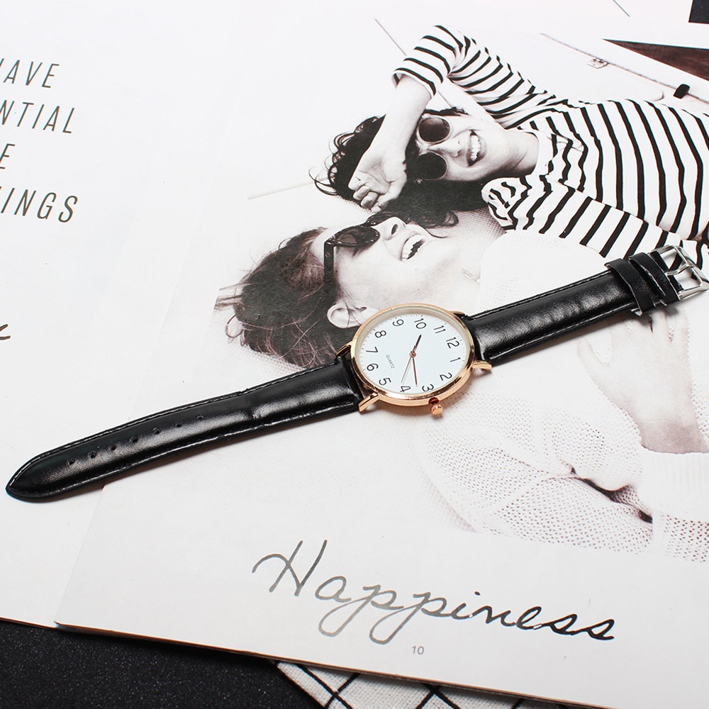 Unisex Einfache Business Leder Quarz Armbanduhr Wasserdicht Arabisch Ziffern Männer Frauen Casual Armbanduhren