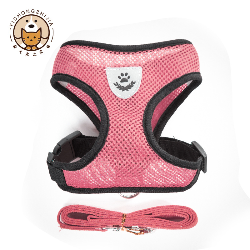 Szelki dla psa i kota regulowany gorset smycz na spacery dla szczeniąt obroża dla psa siatka poliestrowa szelki dla średniej wielkości placki kot zwierzęta: Różowy / M