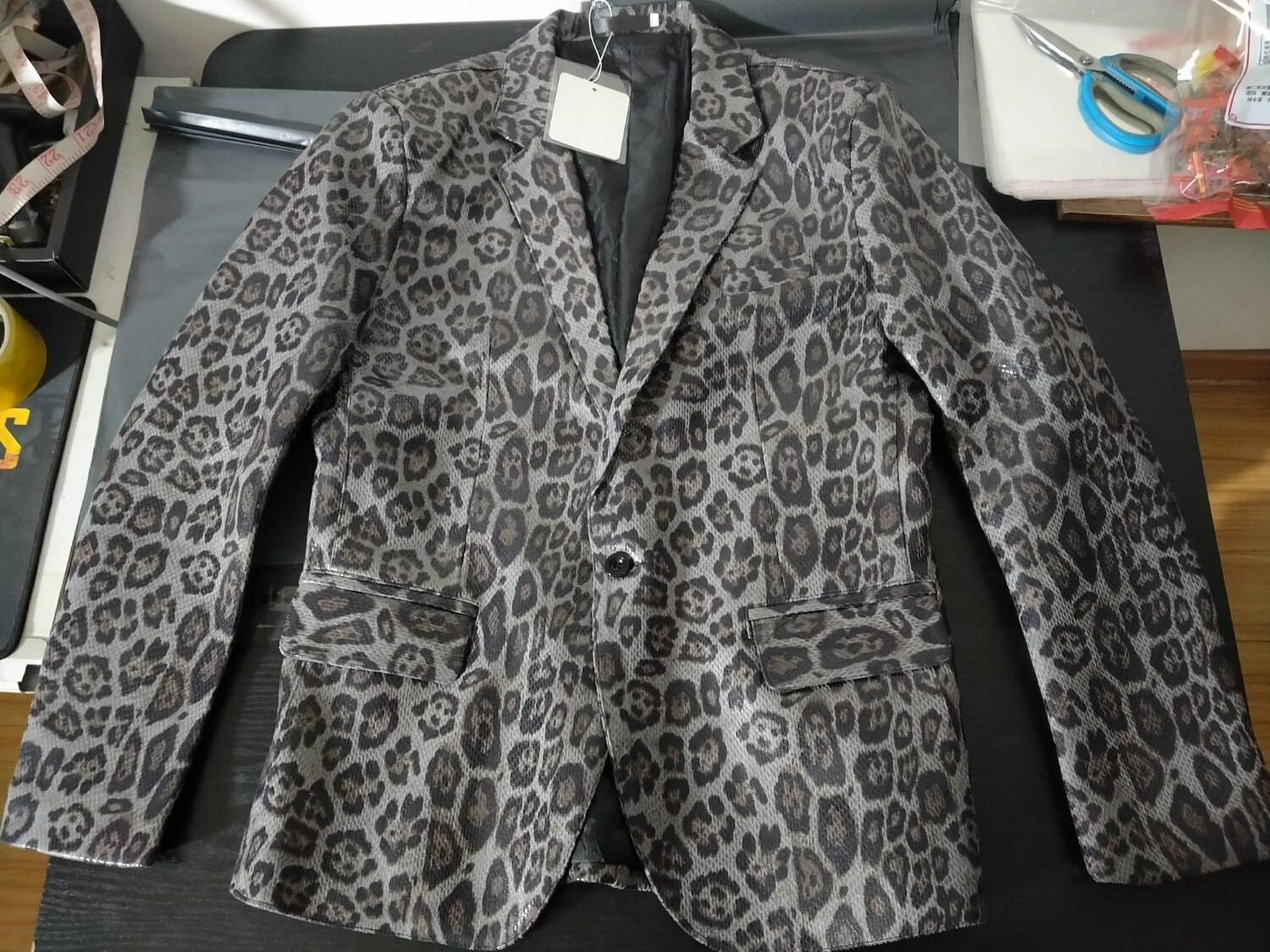 Jas Lederen Podium Kostuums Voor Zangers Losse Jas Blaser Homens Terno Masculino Herfst Luipaard Print Heren Blazer Huid Pak: black / L