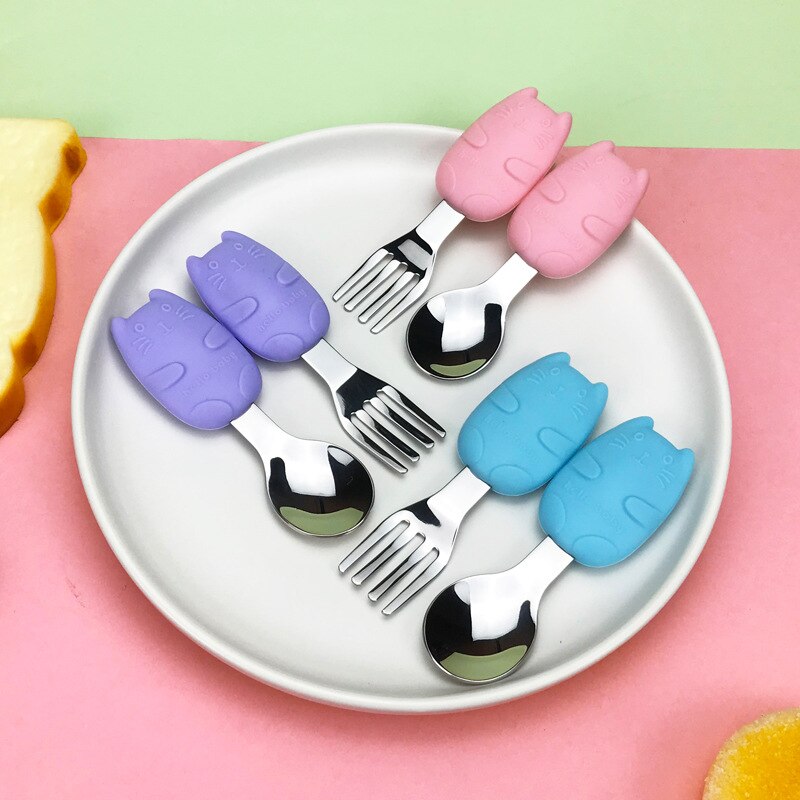 Spoon And Fork For Kids Children's Cutlery Set Cute Cartoon Metal spoons And Forks Stainless Steel Eco Friendly Kids Tableware