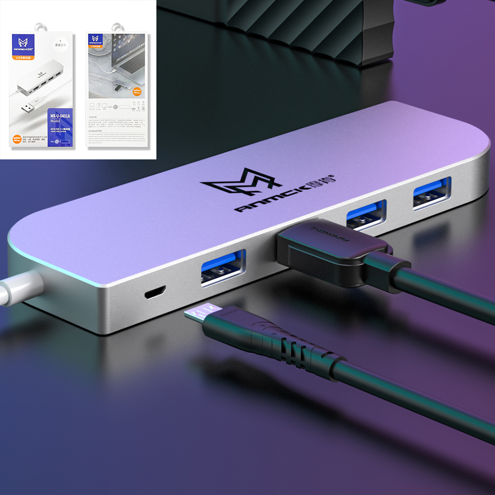 Anmck USB Hub 1M USB 2.0 Multi USB Splitter Adapter 4 Ports Speed Mini Multiple 3 Hab usb2.0 HUB Port USB-Hub Expander For PC: 1M HUB With Box