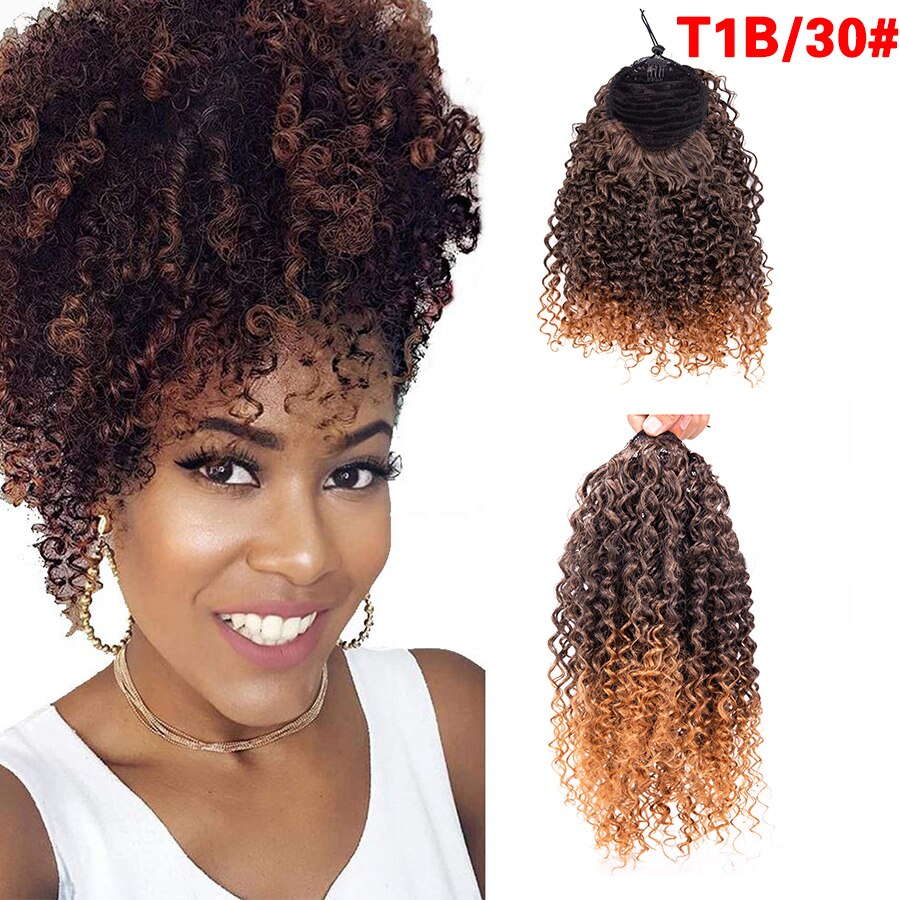 Leons billig krøllet hestehale 9/13.5 tommer kinky krøllet hestehale klips i hestehale hårforlengelse syntetisk hestehale extensions: T1b-30 / 9 tommer