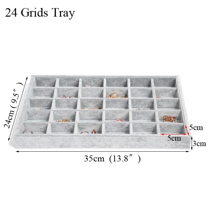 Ice Grey Velvet Jewelry Tray Jewelllery Storage Box Watch Holder Necklace Ring Earrings Pendant Display Organizer Series: 4