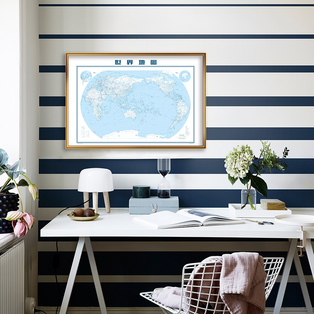 59*42cm The World Map In Chinese Retro Wall Art Poster Spray Canvas Painting School Supplies Living Room Home Decor