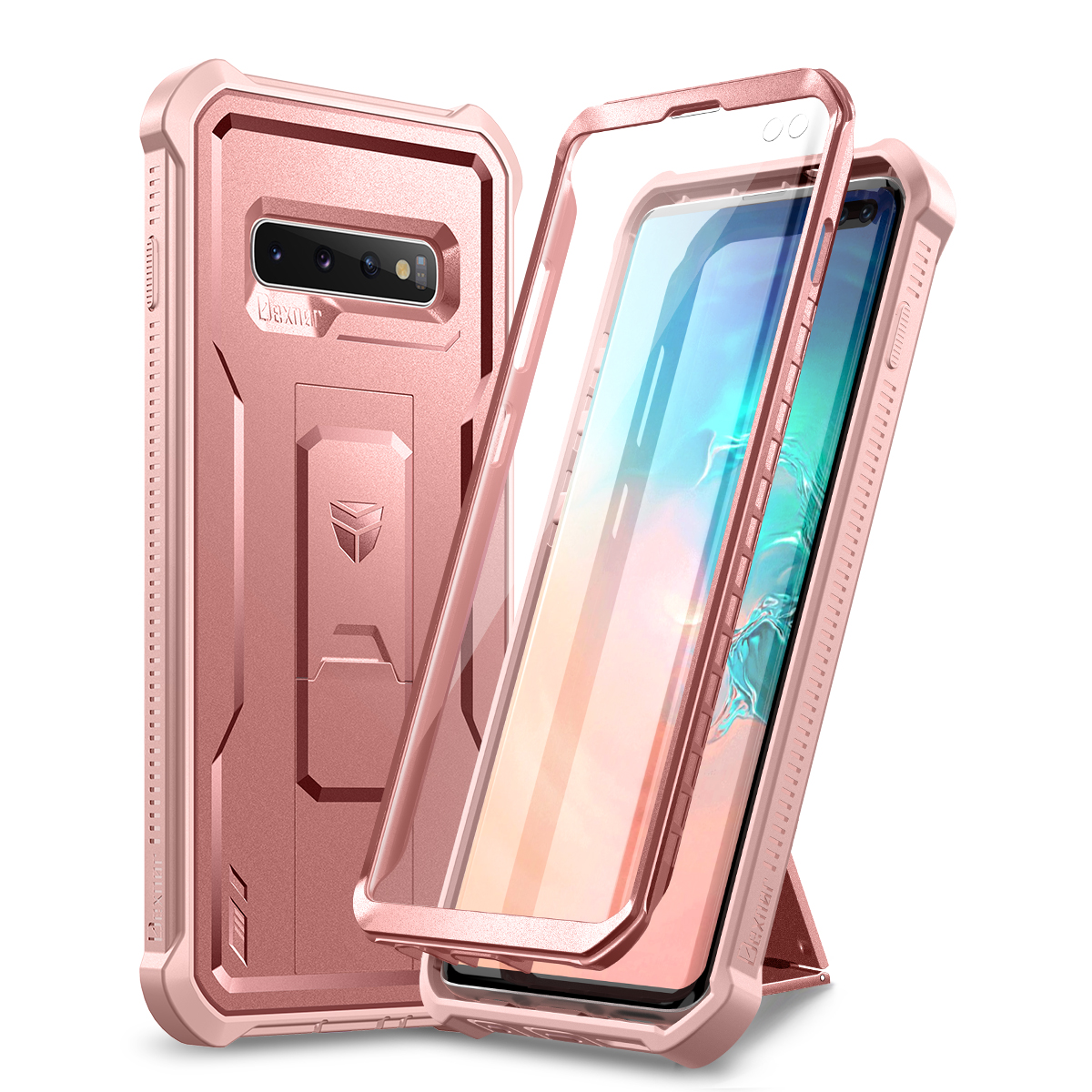 Funda protectora de cuerpo completo 360, hoja de PC + carcasa de TPU para Samsung Galaxy S10 Plus, funda con soporte y funda protectora de pantalla integrada: Negro