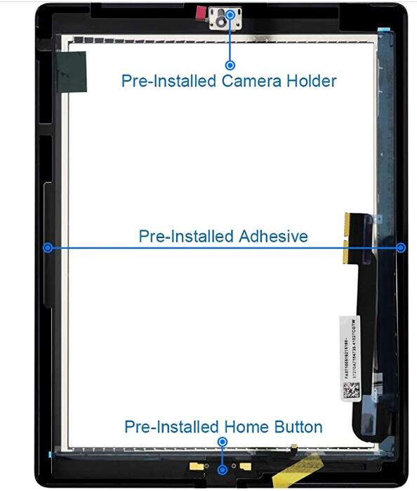 Mmobiel para ipad 4 branco/preto digitador da tela de toque assembléia de vidro de exibição frontal-inclui botão de casa e flex + suporte da câmera