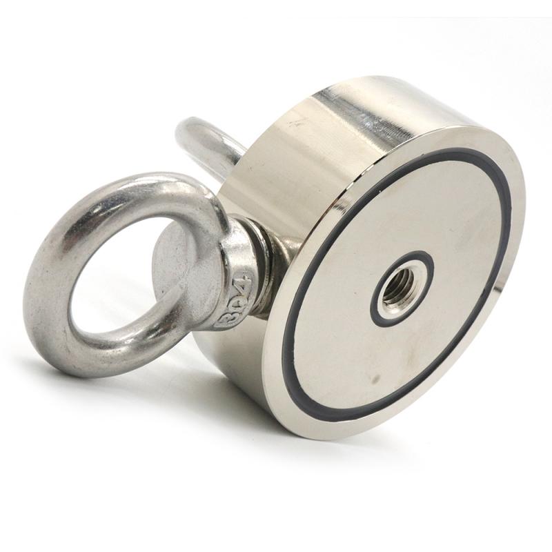 Double-sided Powerful Round Neodymium Magnet Hook Salvage Magnet Sea Fishing Equipments Holder With Ring And Rope