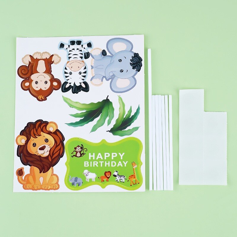 Jungle Safari Cupcake Topper Happy Birthday Banner Animal Cake Flags For Birthday Party Decorations Kids Boy Favors Supplies: Light Grey
