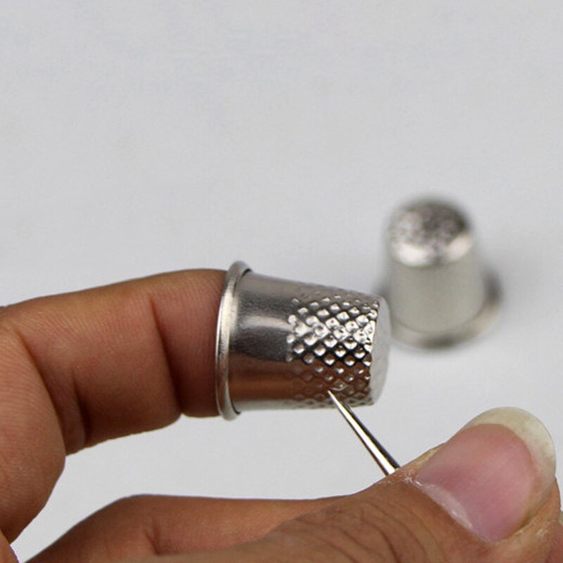 Herramienta de costura a medida, 3 uds. De dedal, Protector de dedo de agarre de Metal plateado, aguja de trabajo manual, accesorio de la máquina, BOM666