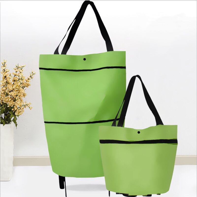 2 in 1 foldbar indkøbskurv med hjul premium oxford stof multifunktion indkøbstaske arrangør høj kapacitet: Grøn