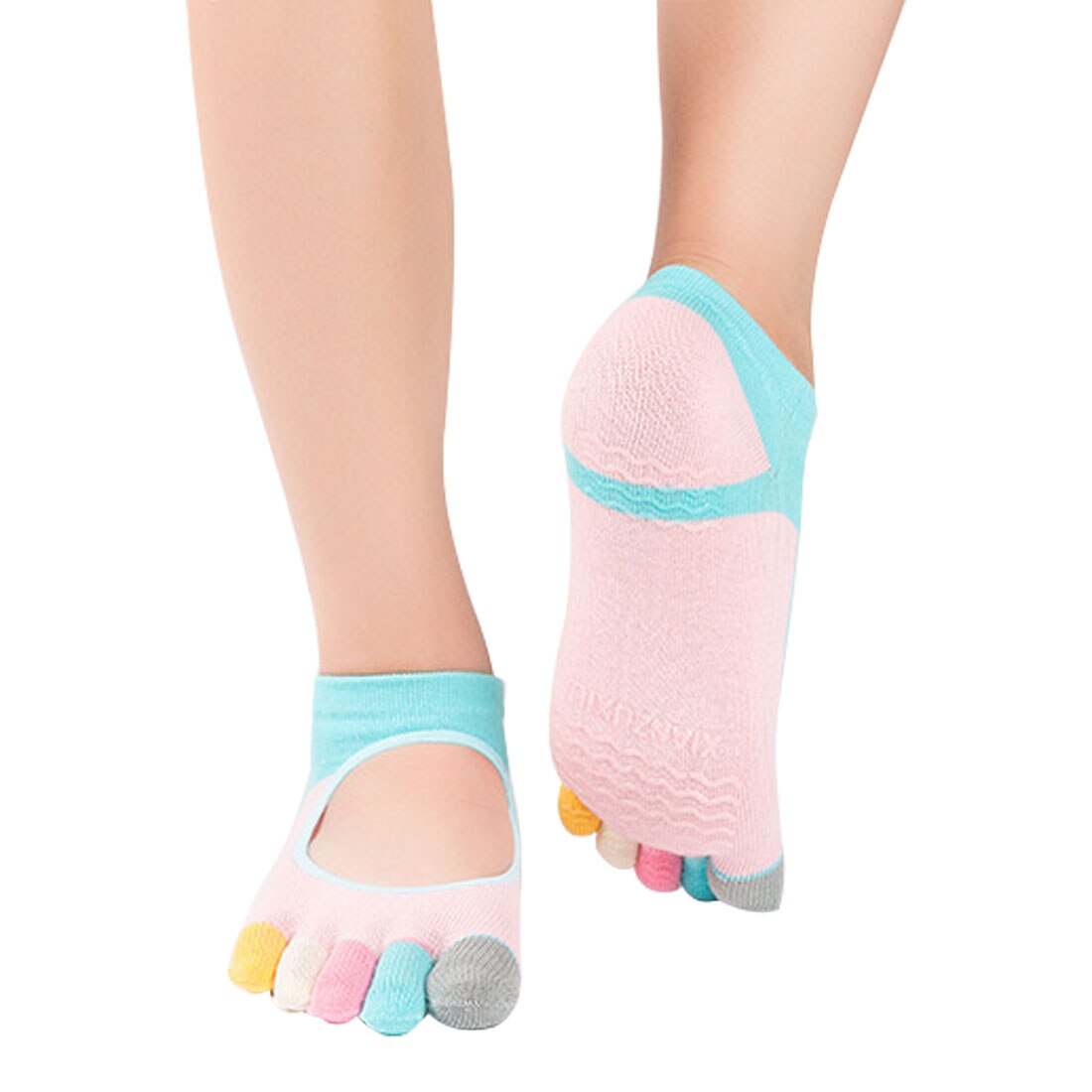 Pilates-socken für damen, fünf zehen, aus baumwolle, rutschfest, yoga-socken, damensocken, verschiedene farben: Rosa