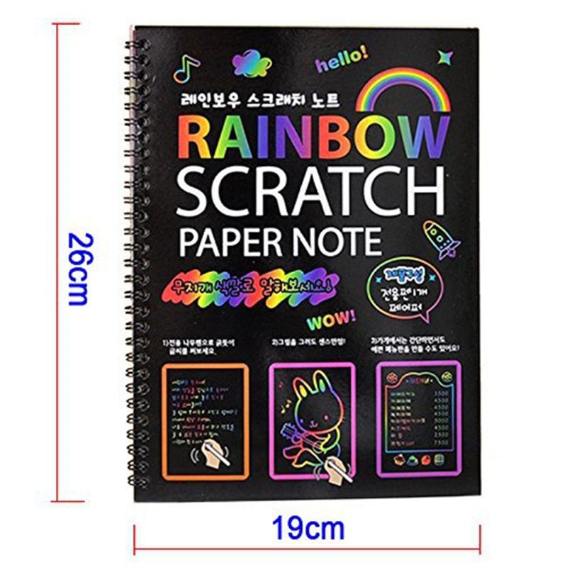 2PCS Large Magic Color Rainbow Scratch Art Paper Note book Fully Black Drawing