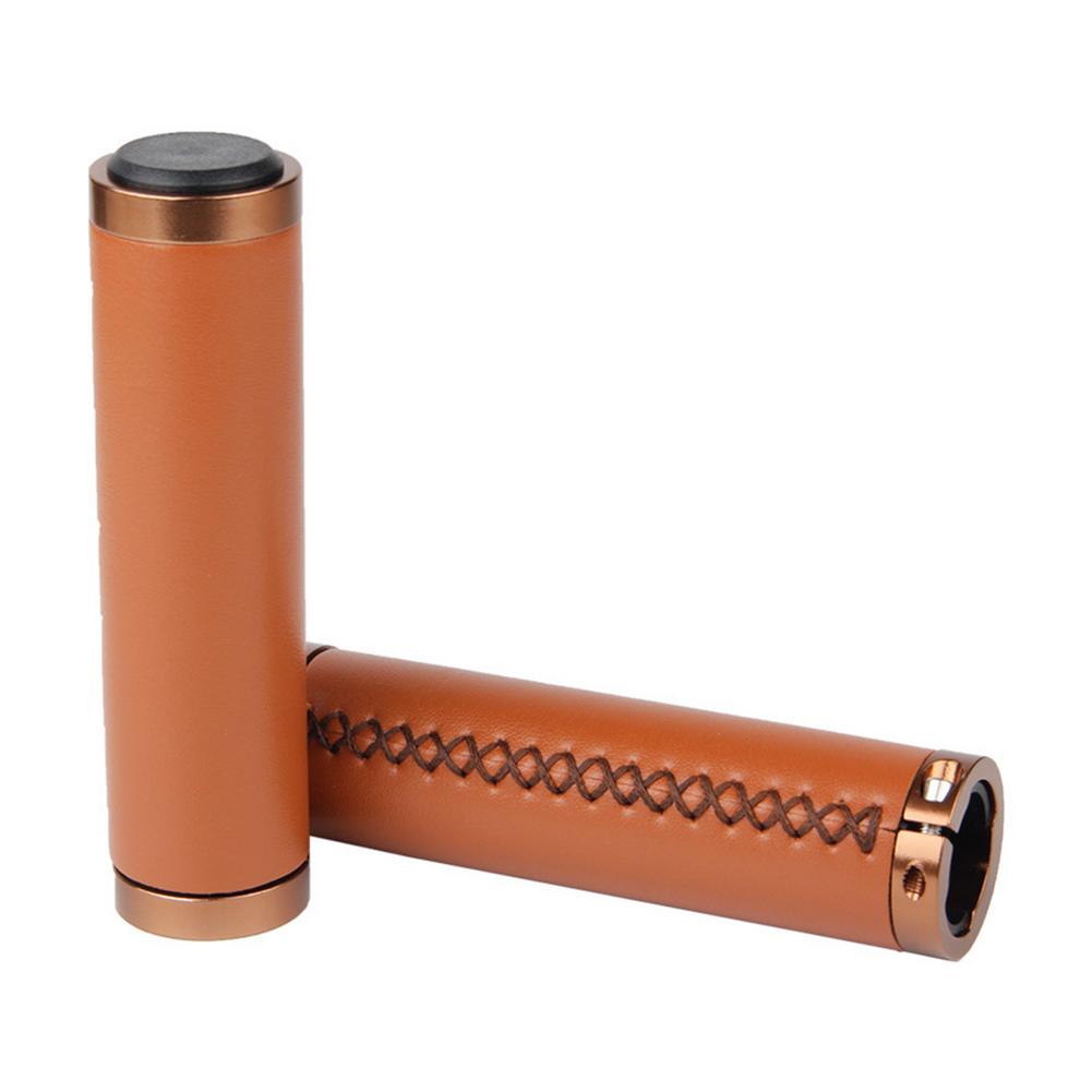 2x Fietsstuur Slot Op Grips Retro Soft Pu Lederen Fietsstuur Cover Handvatten Voor Mountain Folding City Bike: 1