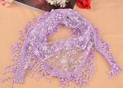 Women's Triangle Wrap Floral Women's Scarf Pure Laces Tassel Triangle Scarf Chiffon Stole Soft Scarves: Purple