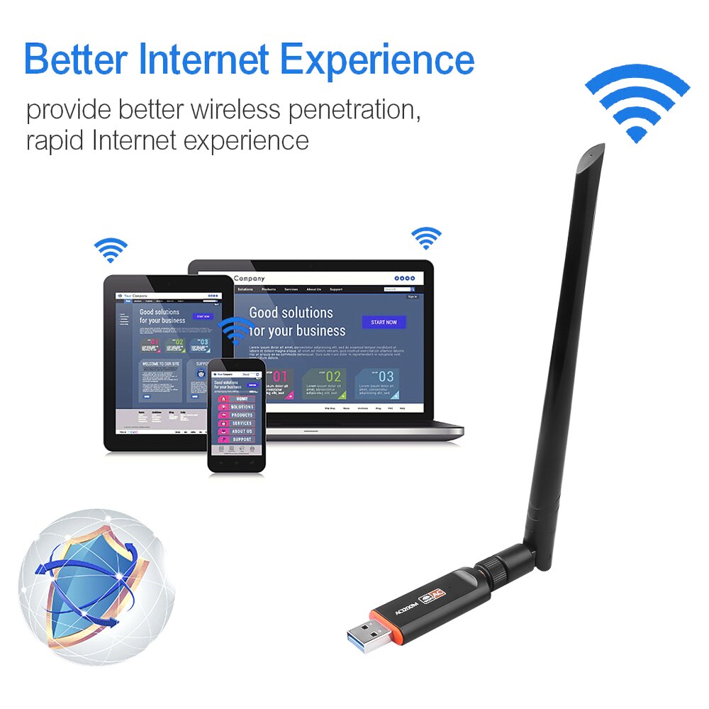 Kebidu usb 3.0 trådløs wifi adapter 2.4 ghz /5 ghz dual band netværkskort 1200 mbps super speed rtl 8812 med 5 dbi antenne til pc