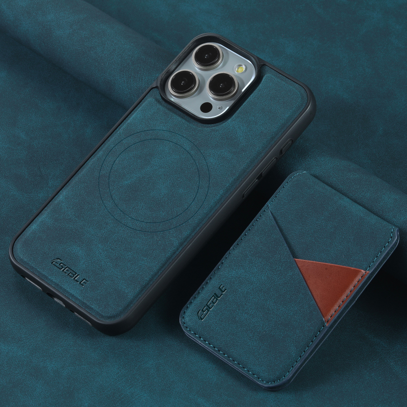 Magsafe Magnetic Wireless Charging Wallet Card Slot Bracket Leather Phone Case For iPhone 16 Pro Max 14 13 15 Pro Max Back Cover: Blue / For iPhone 16 Pro Max