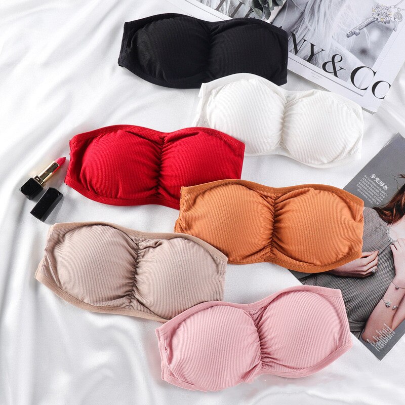 Seamless Women Tube Tops Strapless Sexy Bra Crop Top Back Closure Bandeau Top Underwear Female Strapless Bra Wrap Top