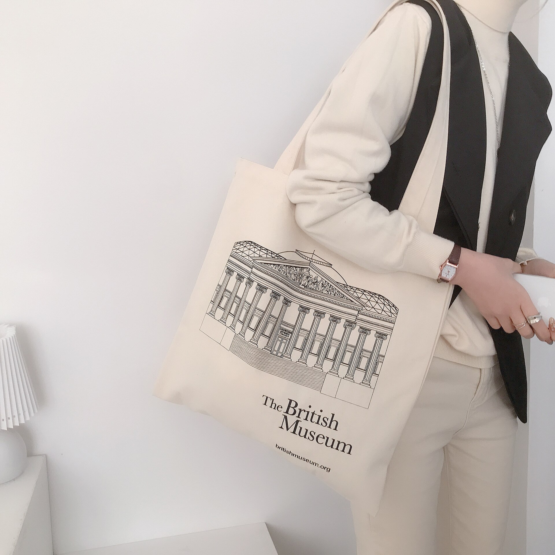 Vrouwen Canvas Tas Britse Museum Print Katoen Schoudertassen Eco Boodschappentassen Eenvoudige Casual Tote Doek Boeken Handtas Voor Meisjes: Default Title