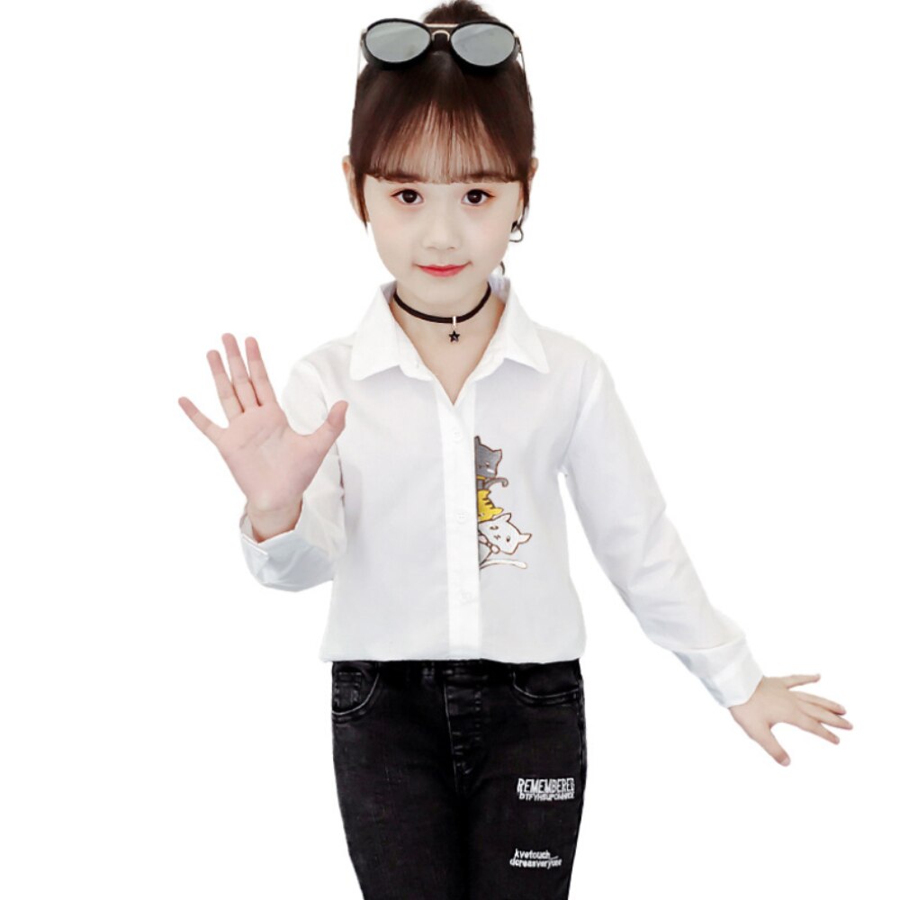 Beke mata blusa branca para crianças meninas 2022 primavera menina grande topos de manga longa adolescente escola meninas camisas roupas infantis 4 a 13: Bege / 3-4T