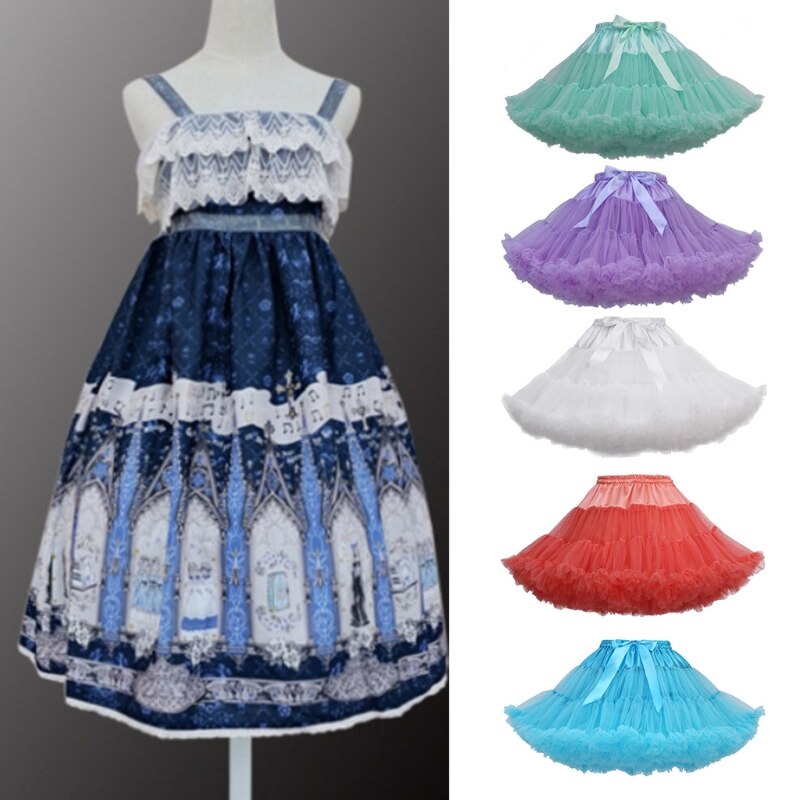 Falda de tutú de Lolita para mujer, prenda de tul en capas, con lazo grande, para baile y Ballet