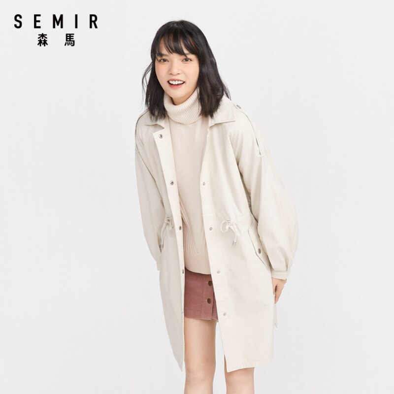 Semir Women Long Trench Coat Double-Breasted Khaki Lady Clothes Autumn Spring Outerwear trench