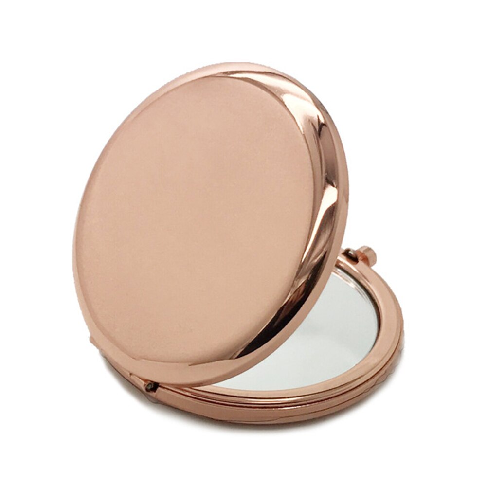 Espelho de metal de bolso redondo portátil, lado duplo, para viagem, maquiagem, cosméticos femininos, mini, espelho de aumento, maquiagem: Rose Gold