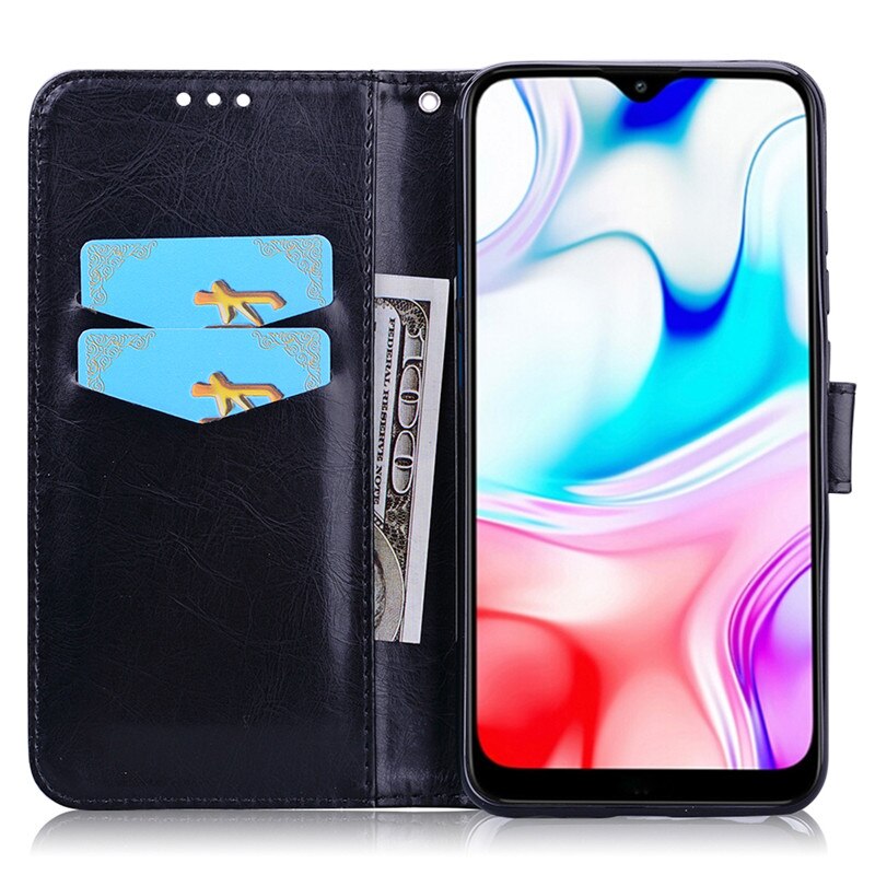 Funda tipo billetera para Xiaomi Redmi 8, funda con tapa magnética Retro de cuero PU de lujo para Xiaomi Redmi 8, funda Coque