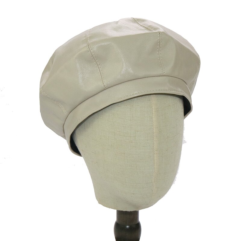 Moda kobiety PU skórzane berety damskie czarne płaskie beret kapelusz jesień zima artysta kapelusze hurtownia