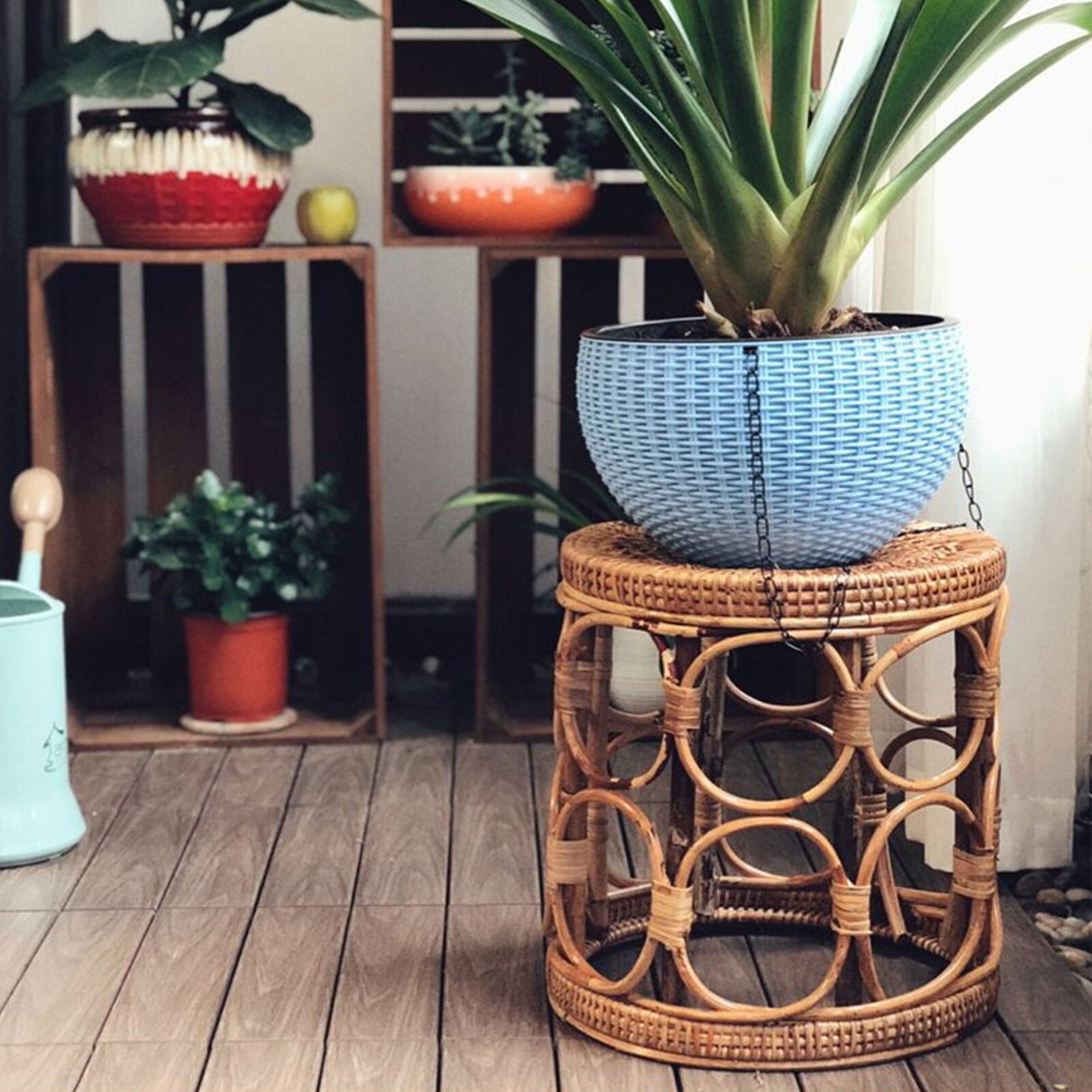 Rotan Plant Stand Duurzaam Decoratieve Plank Houder Voor Indoor # W0