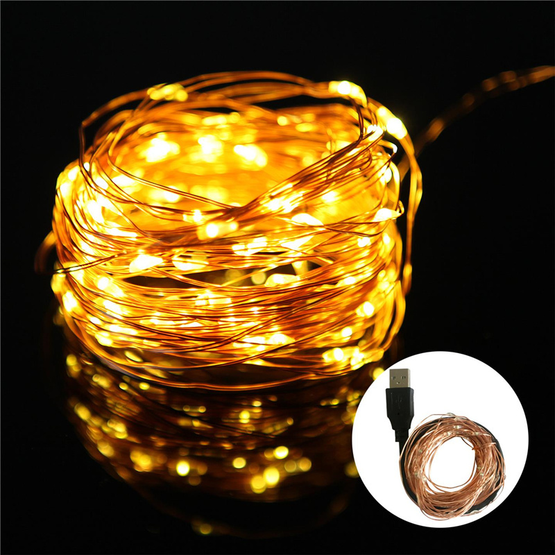 Guirlande lumineuse LED USB en fil de cuivre, guirlande féerique blanche chaude, décoration de maison, noël, mariage, fête de