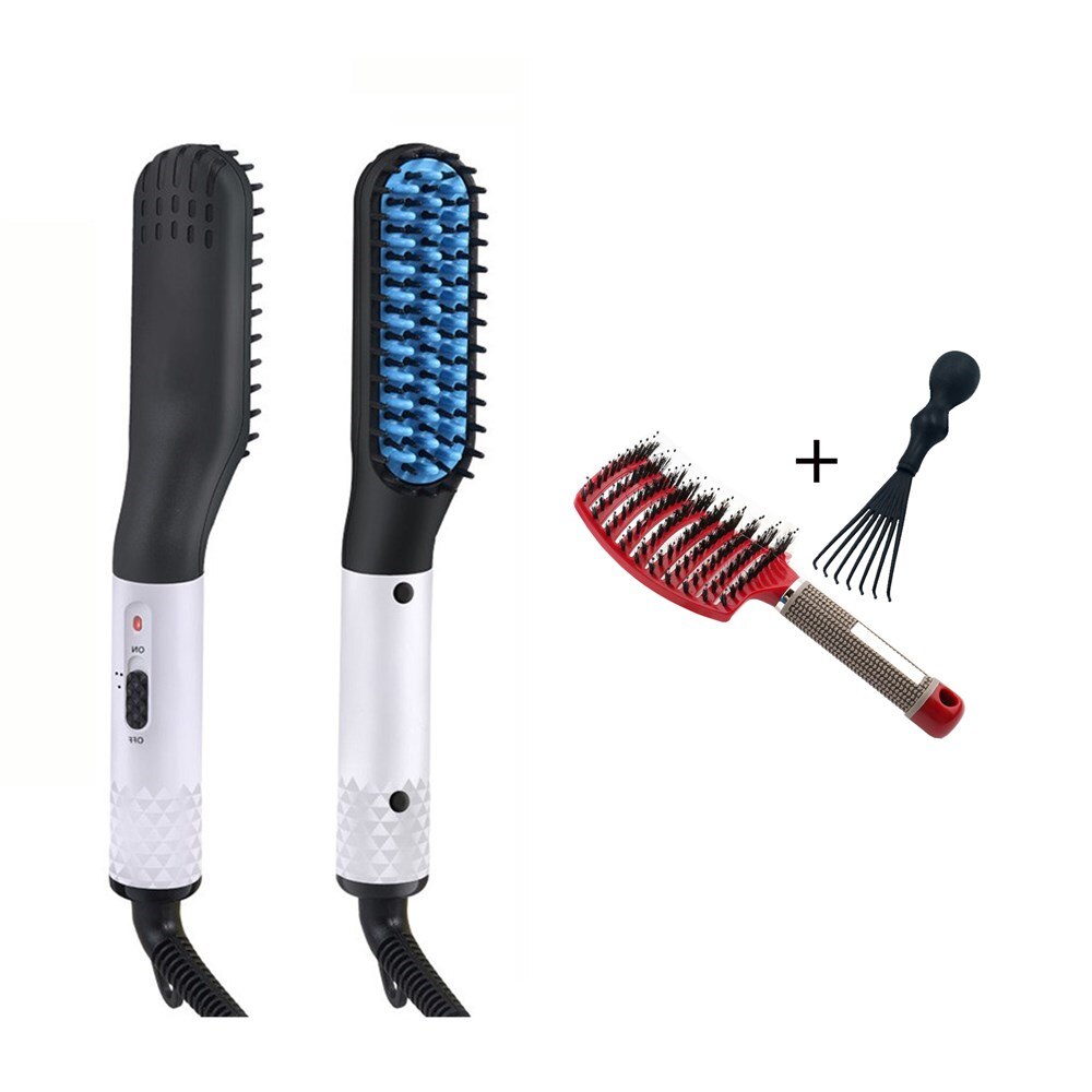 Peigne électrique à défriser pour hommes, brosse à cheveux multifonctionnelle, peigne à lisser la barbe, bigoudi, coiffeur rapide: Rouge / EU