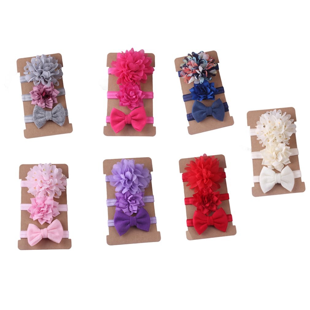 3pcs/set Headband Girls Hair Accessories Lovely Baby Turban Flower Turban Bow Elastic Hairband Baby Princess Christmas Day