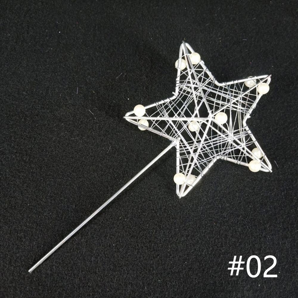 1PC Luna, Estrella y corazón forma LED perla pastel Toppers Bebé feliz cumpleaños boda Cupcakes pastel decoración herramienta: Star-Silver