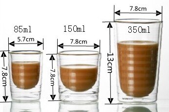 Nespresso 2 st/parti dubbelväggs kaffekopp efter tedrycker 85ml 150ml 350ml
