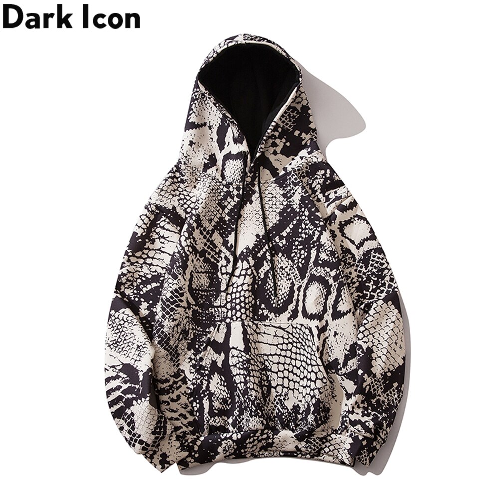 Dark Icon Snake 3D Print Hoodies Men Front Pocket Streetwear Hooded Men Sweatshirts