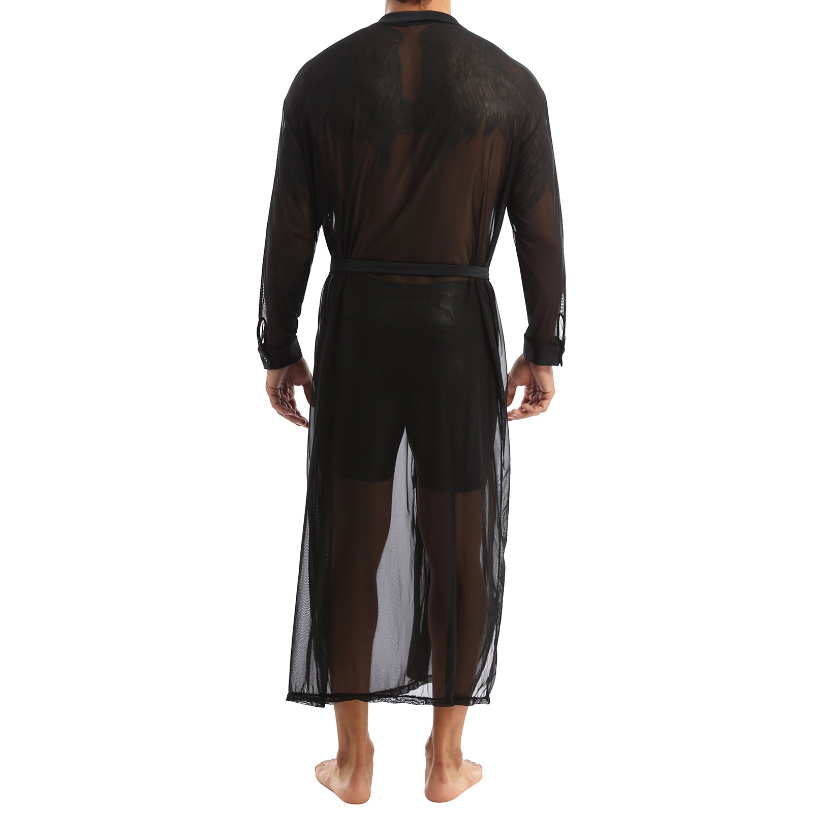 Chemise à manches longues pour homme, haut Transparent en maille, avec cape, tenue idéale pour s&#39;habiller, collection décontracté