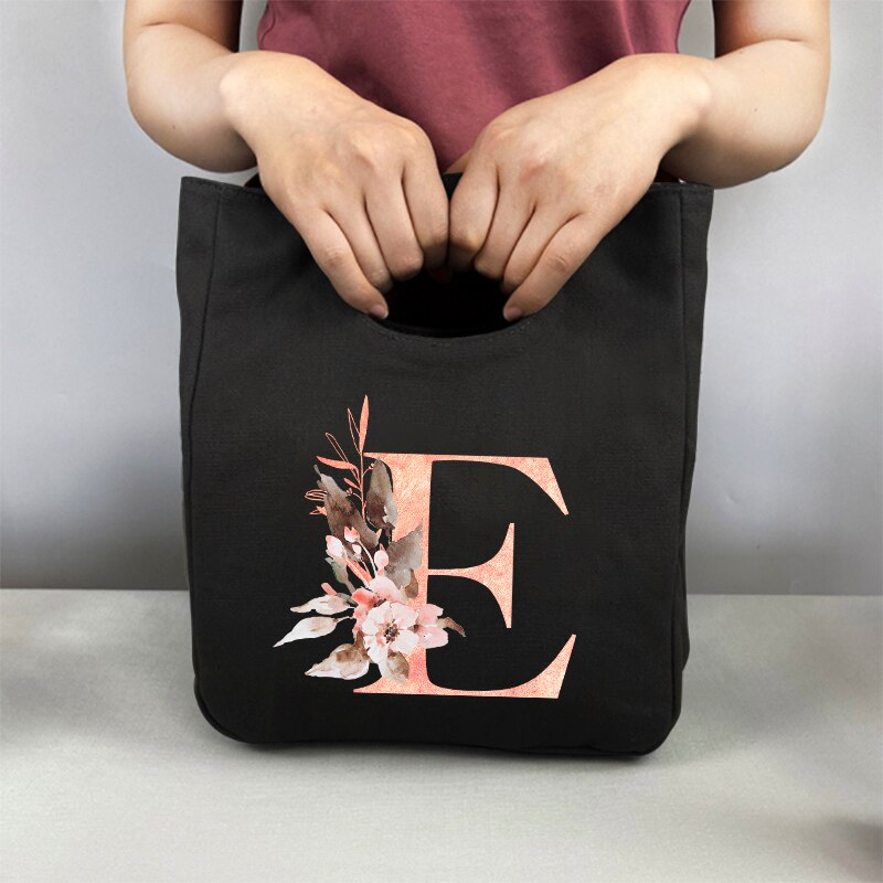 Fiambrera con estampado de letras rosas, bolsa de almuerzo refrigerada, portátil, aislante, para almacenamiento de comida, Picnic: 9PinkaE