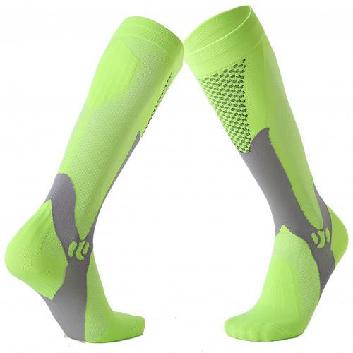 1 par de calcetines de compresion para hombre Color bloque de presión de las venas varicosas la pierna alivio dolor medias hasta la rodilla medias Calcetines: Fluorescent Green / 2XL