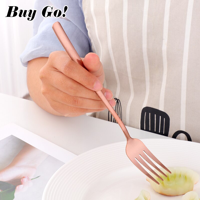 1PC Stainless Steel Dinner Fork Korean Colourful Dessert Fruit Fork With Long Handle Gold Blue Fork Set for Hotel Party Supplies