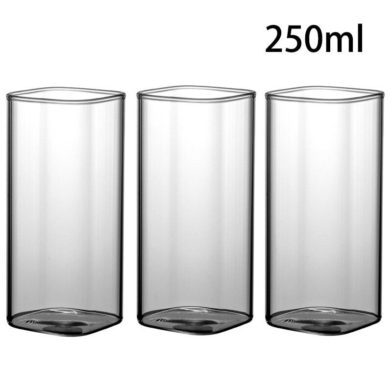Verre fin carré nordique 250-500ml, style nordique, verres transparents, boisson froide, jus de Cola, café, lait, tasse, fournitures de cuisine de Restaurant: 3pc 250ml