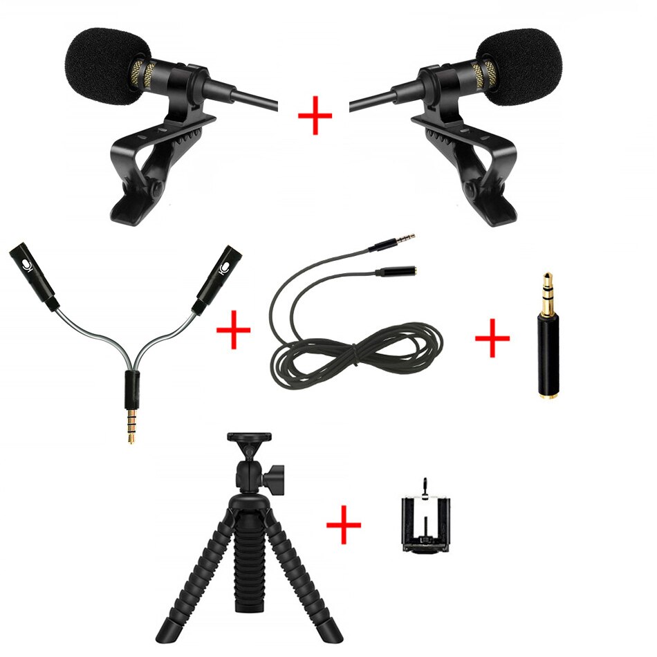 Mini USB Microphone Lapel Lavalier Mic For Phone PC Camera External Cable Mic Splitter Adapter Furry Windscreen Accessories: 2 Micphone Set B