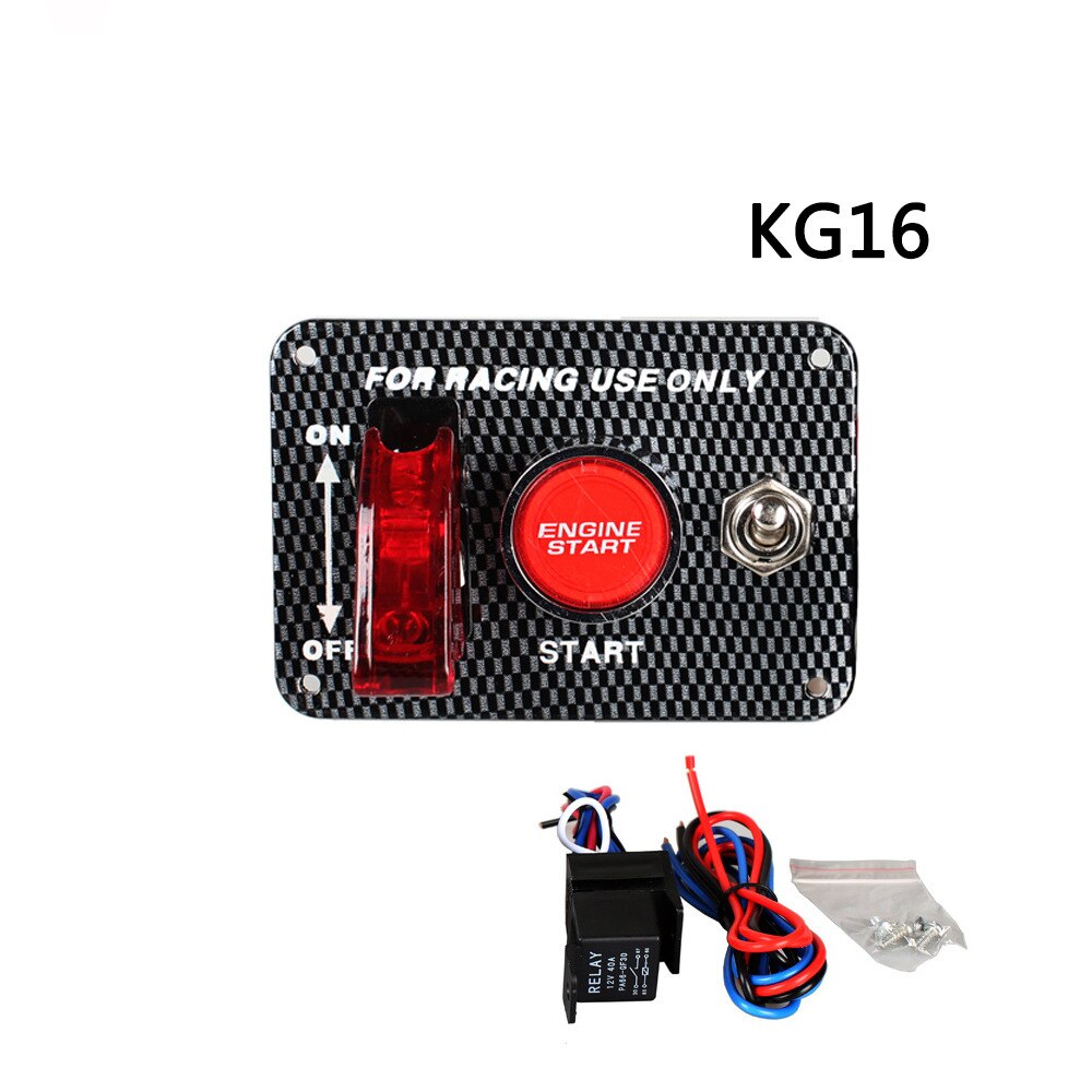 Universal 12V 30A Car LED Carbon Fiber Toggle Ignition Switch Panel Auto Engine Start Push Button Racing: KG16