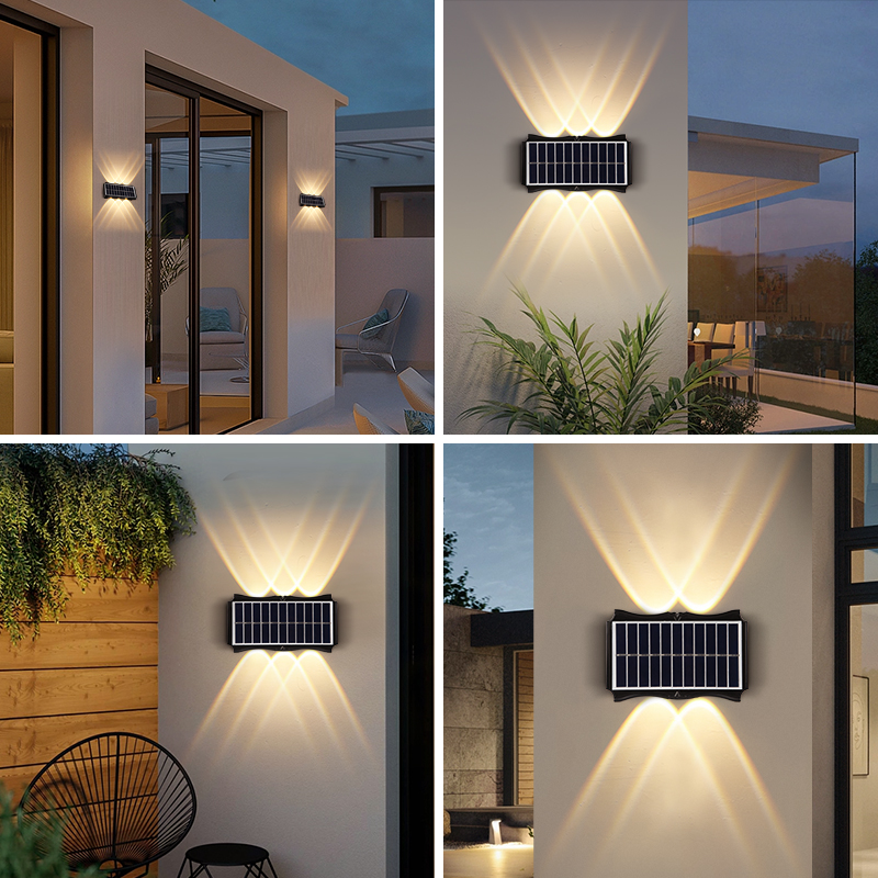 Outdoor Led Solar Wall Lamp Waterproof Light Fixture Warm Light Garden Balcony Street Yard Decoration External Solar Wall Lamps