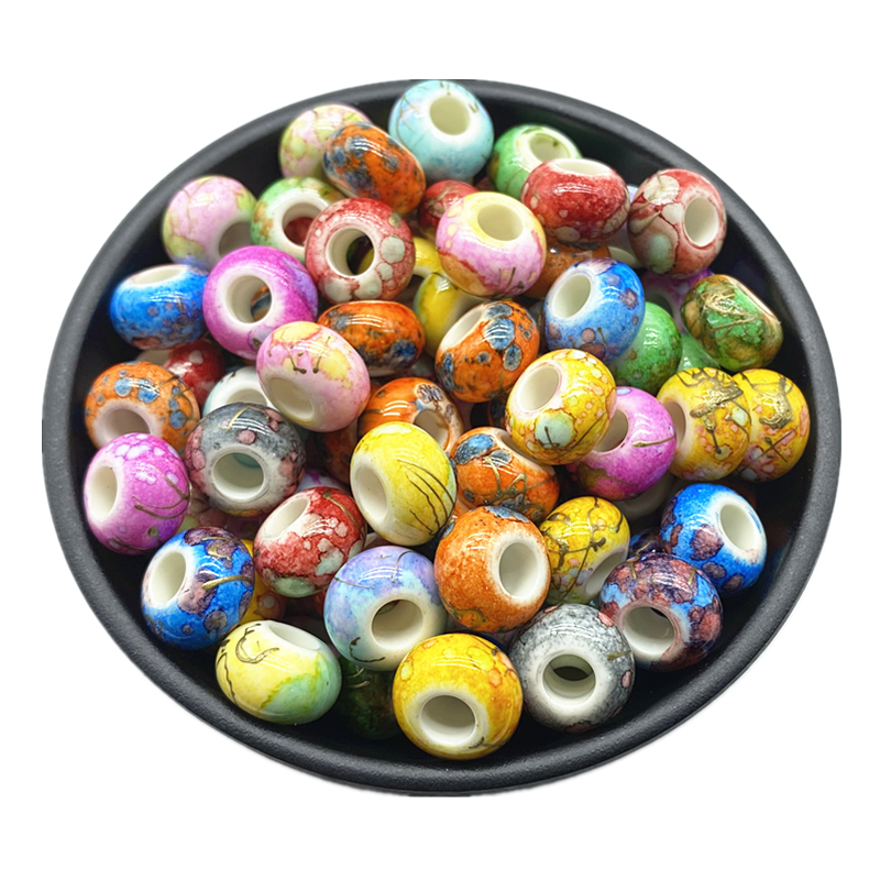 20pcs/lot 15x9mm Mixing Color Big Hole Acrylic Beads Loose Spacer Oblate Circle Bead Necklace Bracelet Pendant Jewelry Making: WHITE